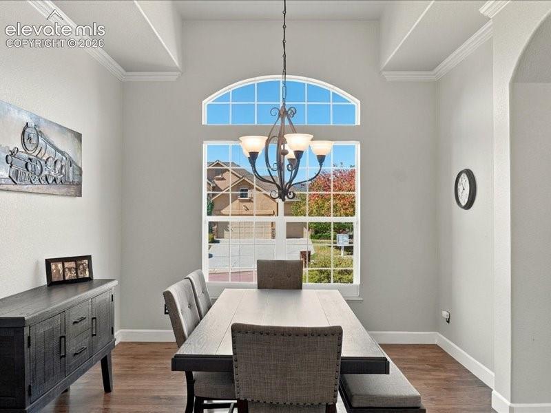 Image 24 of 50: Vaulted ceiling with crown molding
