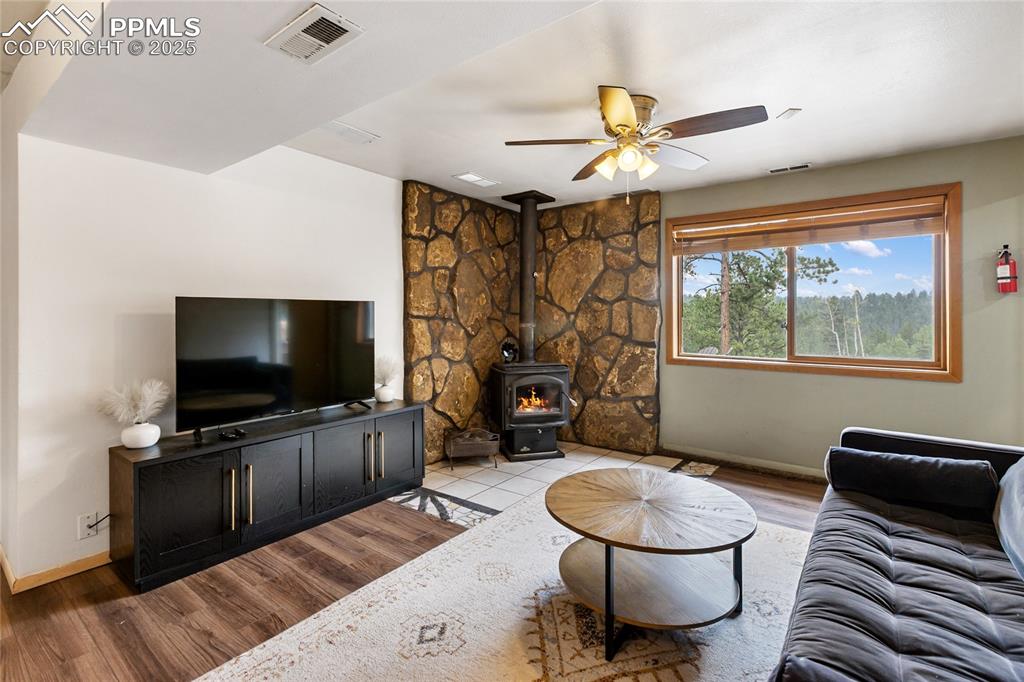 Image 28 of 50: Downstairs has large family room and walks out to the back.
