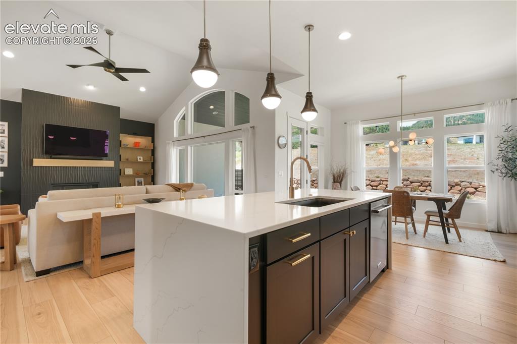 Image 9 of 50: Quartz counter tops and large kitchen island