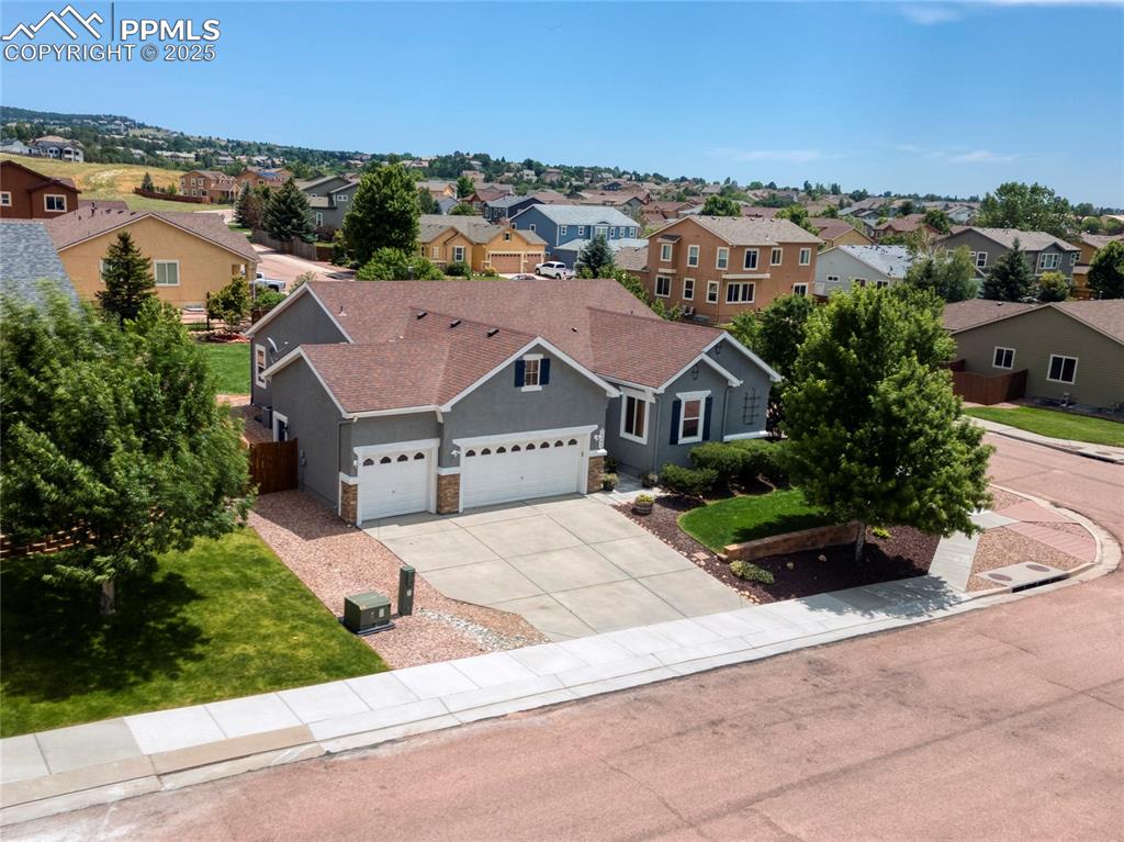 Caption: Aerial perspective of suburban area