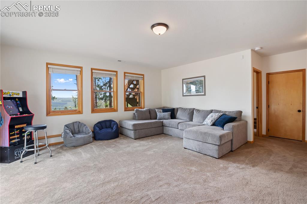 Image 19 of 34: On the lower level, you will love the BIG family room with space for guests