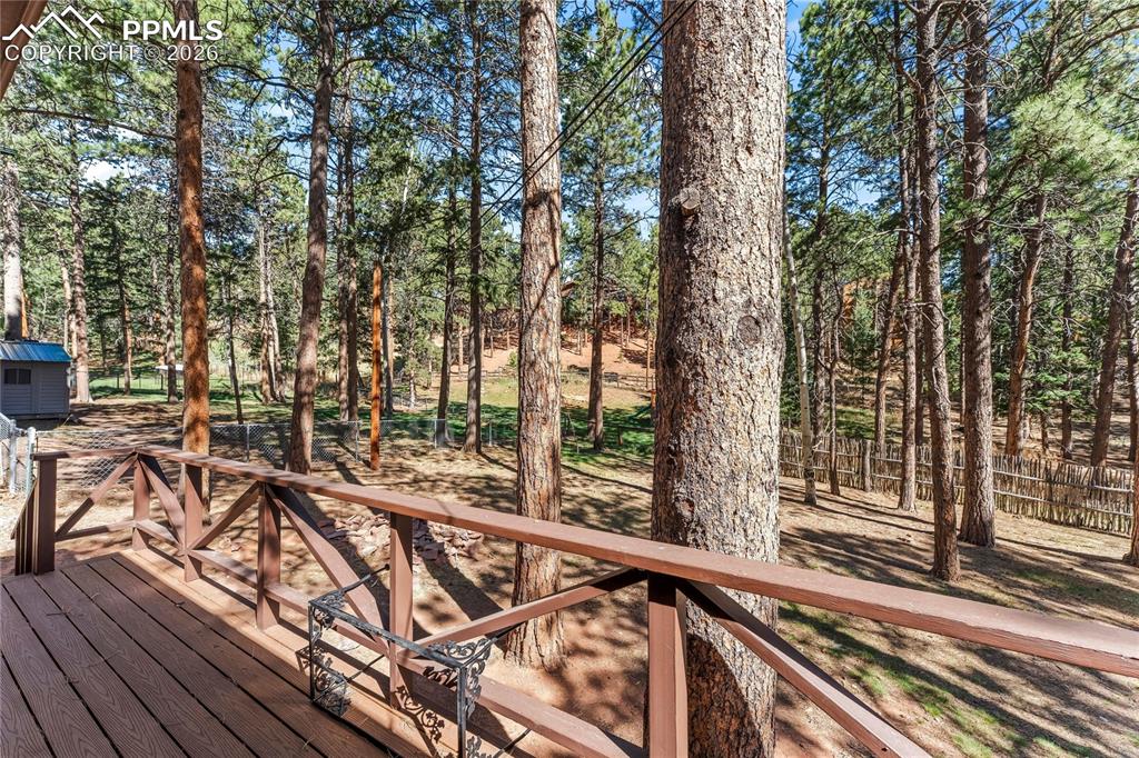 Image 40 of 47: Expansive outdoor decking with a wood-finish surface, featuring a sturdy wo