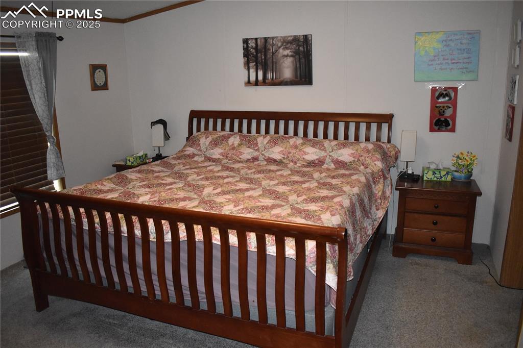 Image 17 of 47: Bedroom featuring crown molding and carpet
