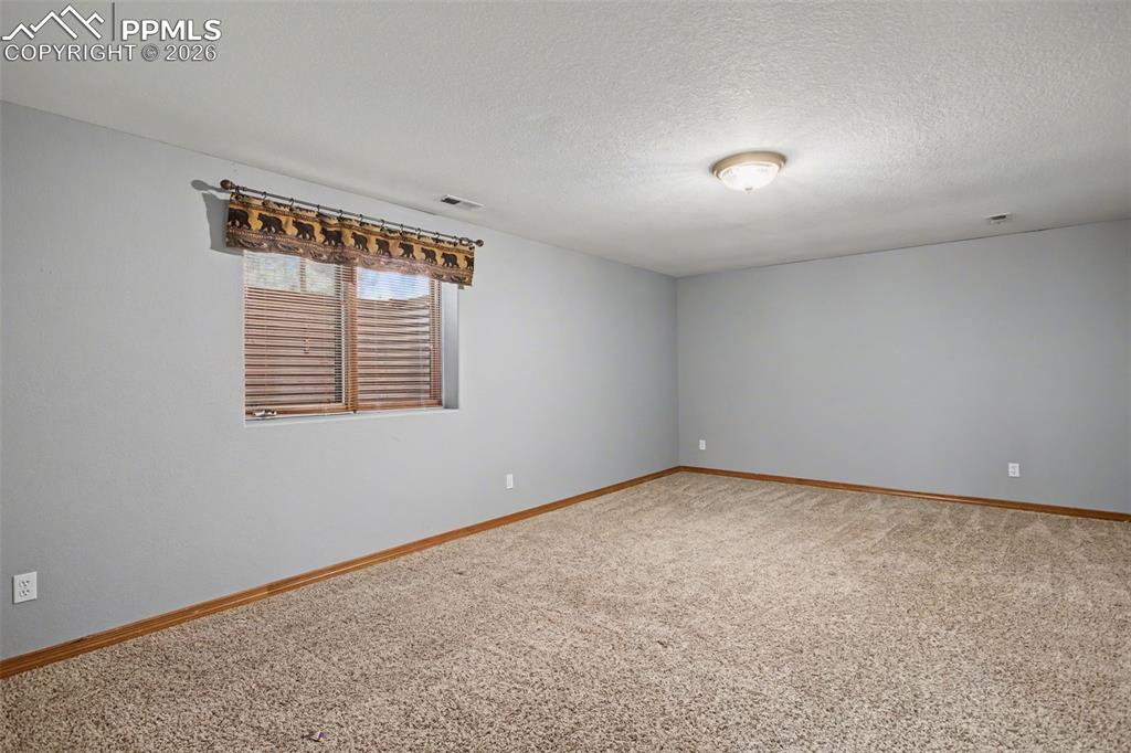 Image 30 of 50: Spare room with light colored carpet and a textured ceiling
