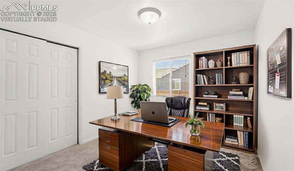 Image 16 of 46: Office area featuring carpet floors - Virtually Staged