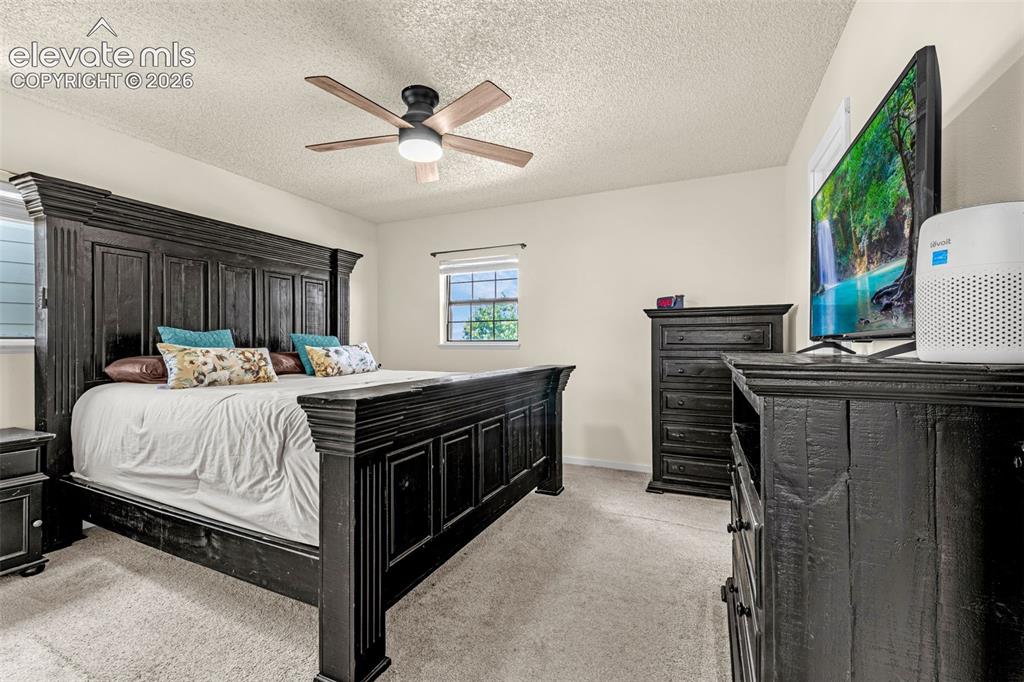 Image 13 of 29: Carpeted room featuring light-colored walls and a textured ceiling
