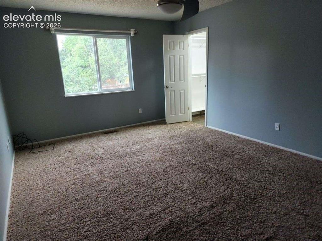 Image 3 of 12: Carpeted room featuring a window with exterior tree views, light blue paint