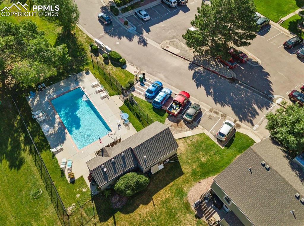 Image 23 of 27: Aerial view of a pool area