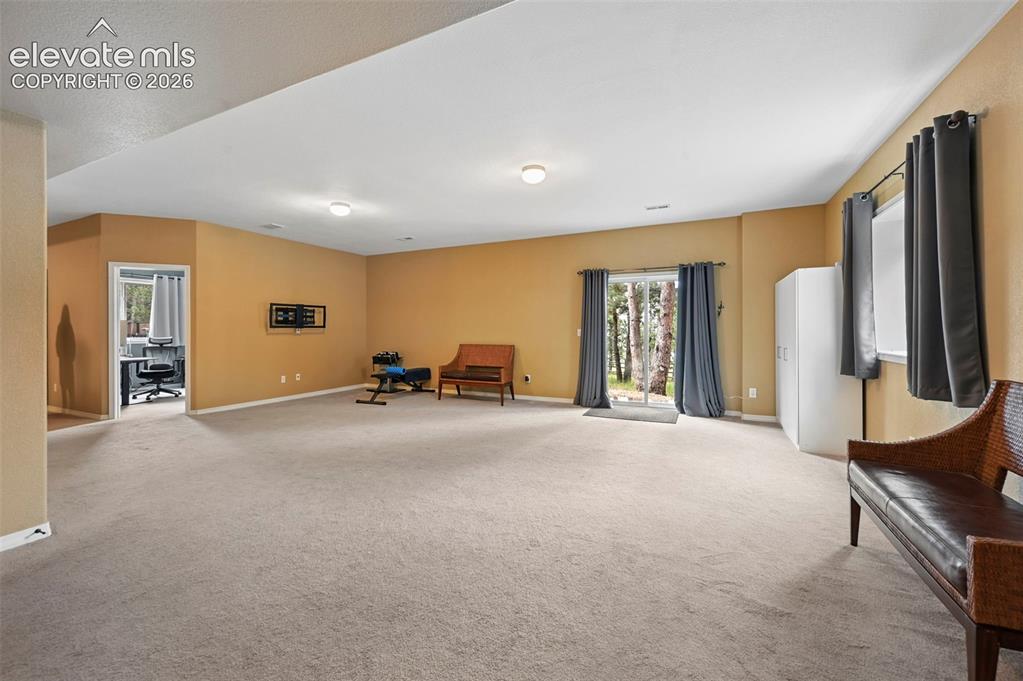 Image 11 of 43: Expansive room featuring neutral carpet and recessed lighting