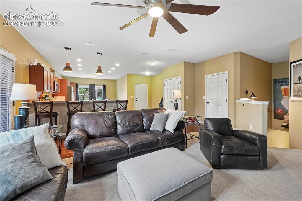 Image 7 of 43: Recessed lighting, ceiling fan, and in-ceiling speakers