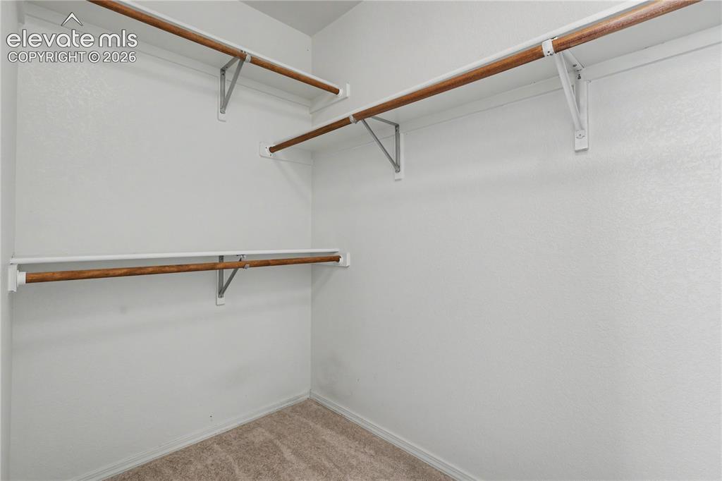 Image 23 of 41: Closet with neutral carpeting and white textured walls