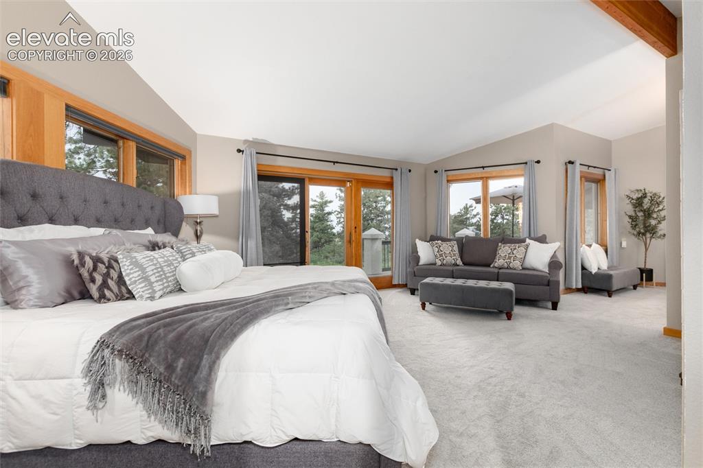 Image 19 of 50: Spacious primary room featuring multiple windows with wood trim, light gray