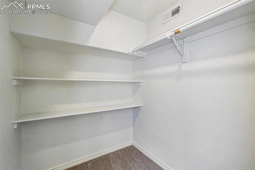 Image 37 of 46: Walk in closet with carpet floors