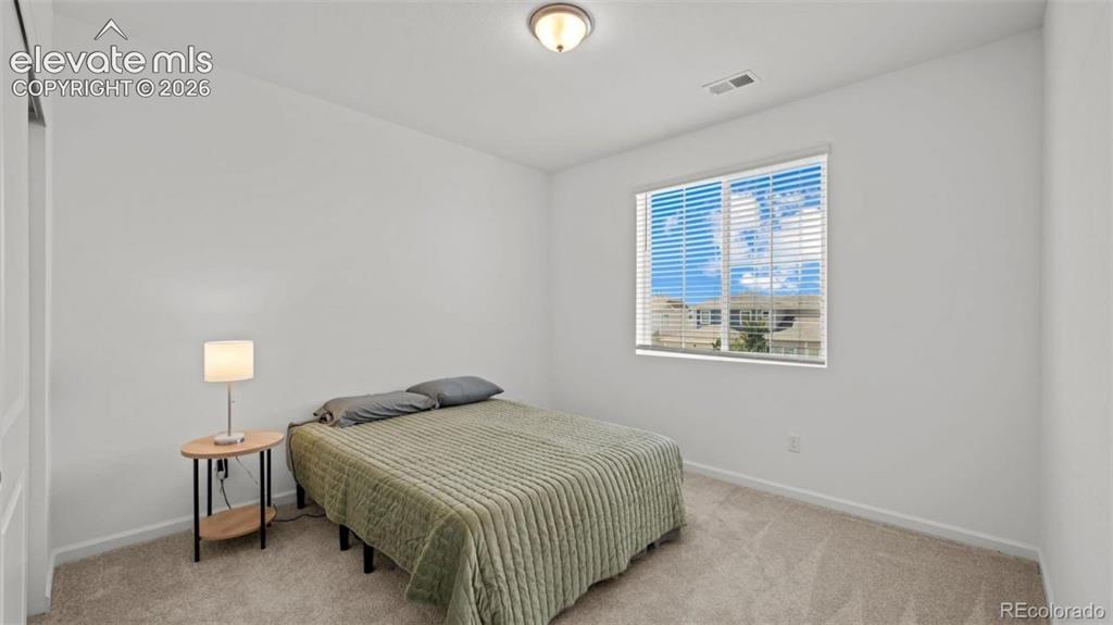 Image 15 of 38: White walls, ceiling-mounted light fixture, light-colored carpet flooring, 