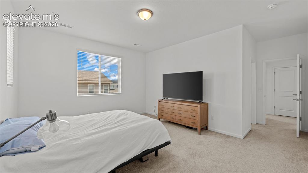 Image 23 of 37: Carpeted room featuring multiple windows with blinds, a ceiling-mounted lig