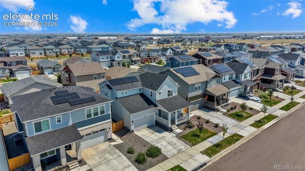 Image 29 of 38: Residential streetscape featuring uniform setbacks, concrete sidewalks, and