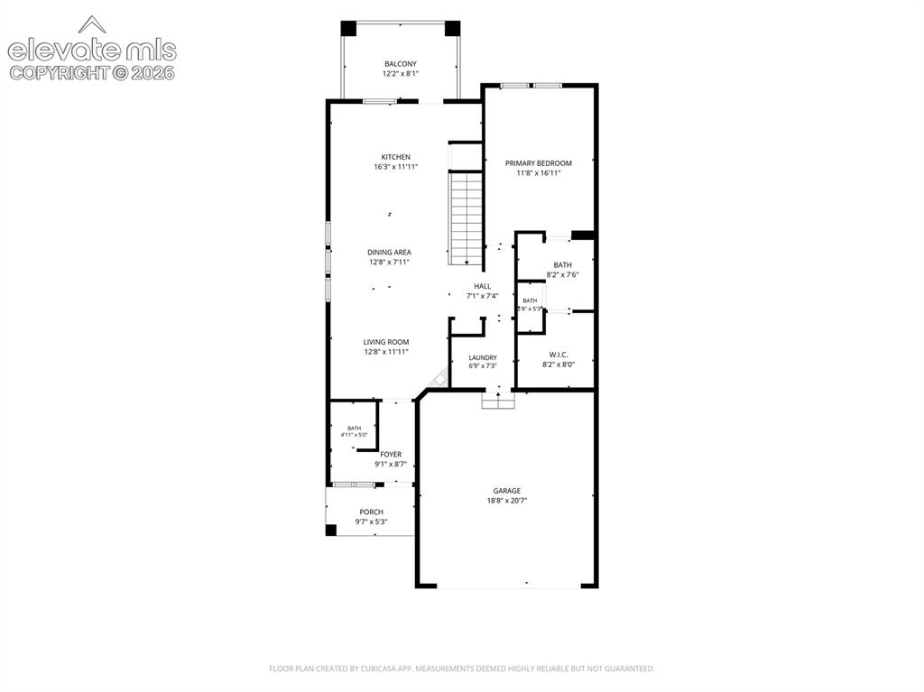 Image 46 of 47: Main-level floor plan highlights the open living design, private primary su