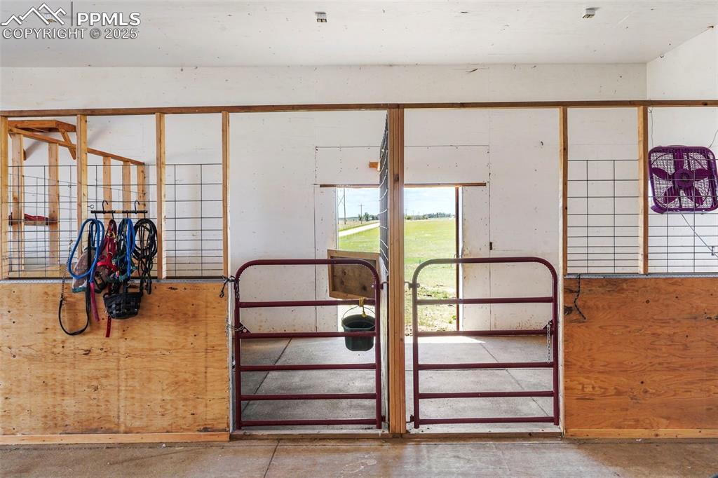 Image 34 of 50: 2 stalls with cement flooring.