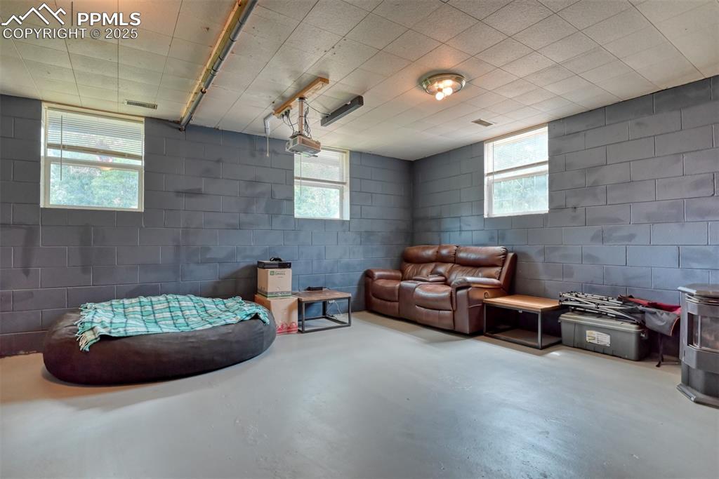 Image 16 of 37: Below grade area with concrete block wall