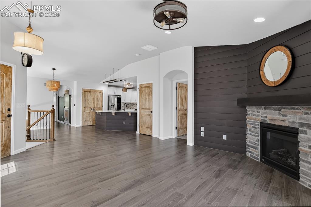 Image 10 of 50: View of kitchen from living room.