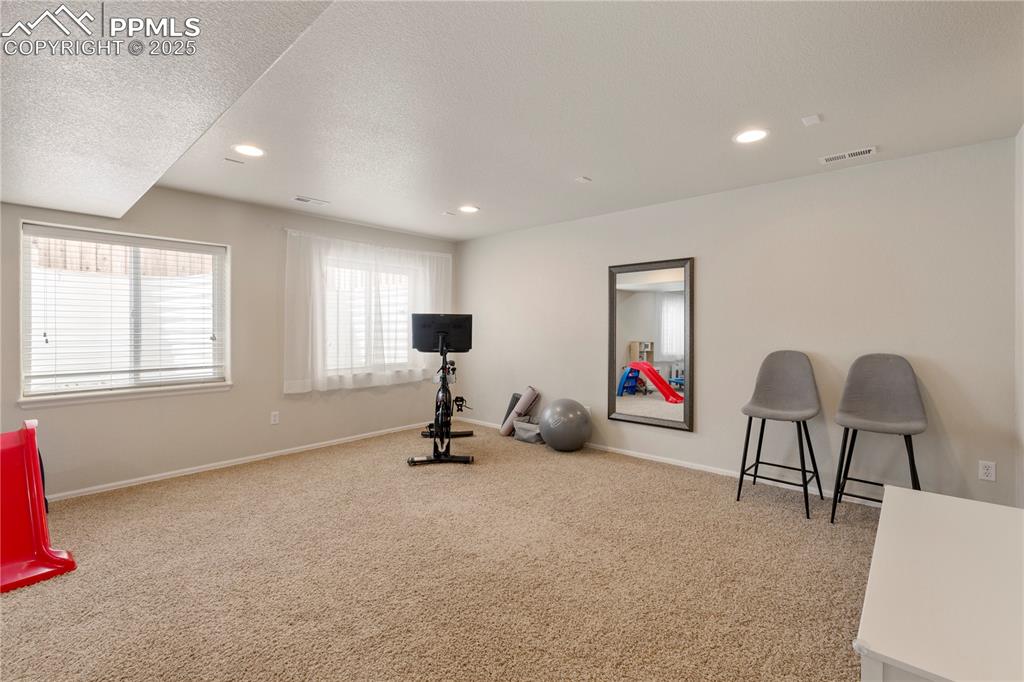 Image 27 of 43: Family room in basement currently used as an exercise room!