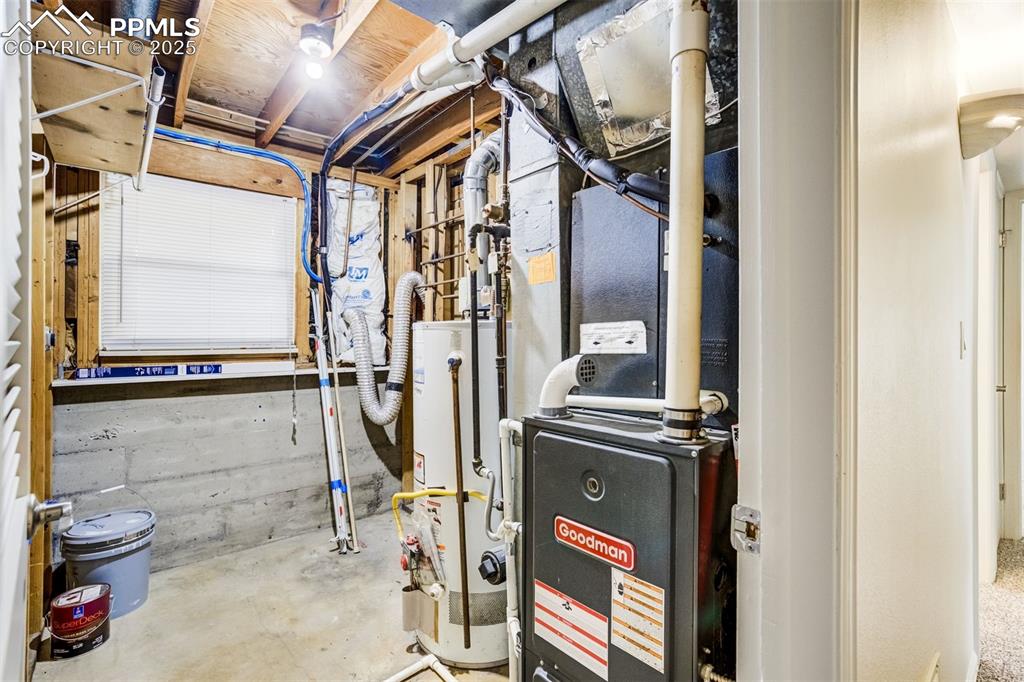 Image 34 of 44: Laundry area also houses the furnace and water heater