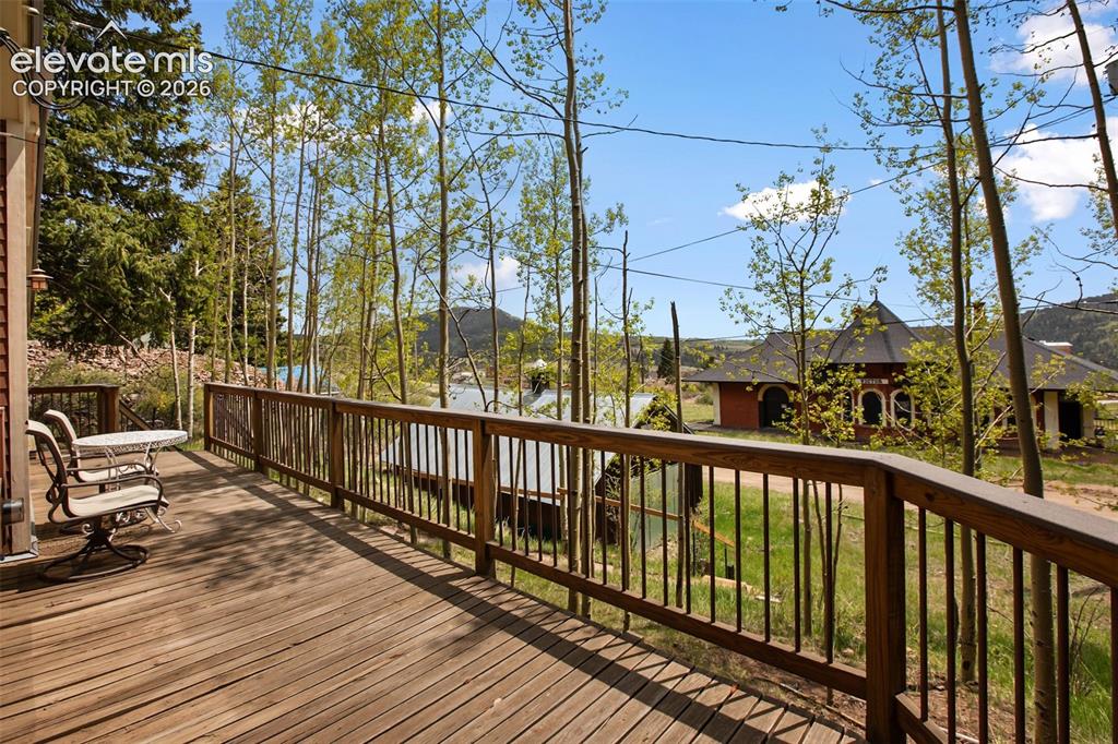Image 7 of 36: looking southeast from deck, can see mountains and historic Midland Depot s