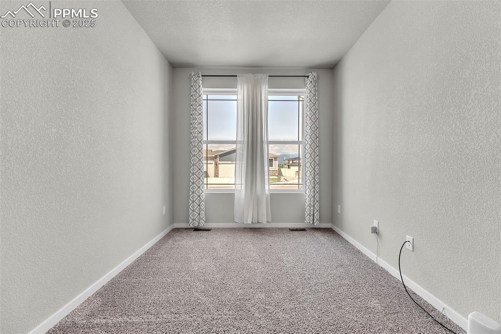 Image 18 of 50: Carpeted spare room with a textured wall and a textured ceiling