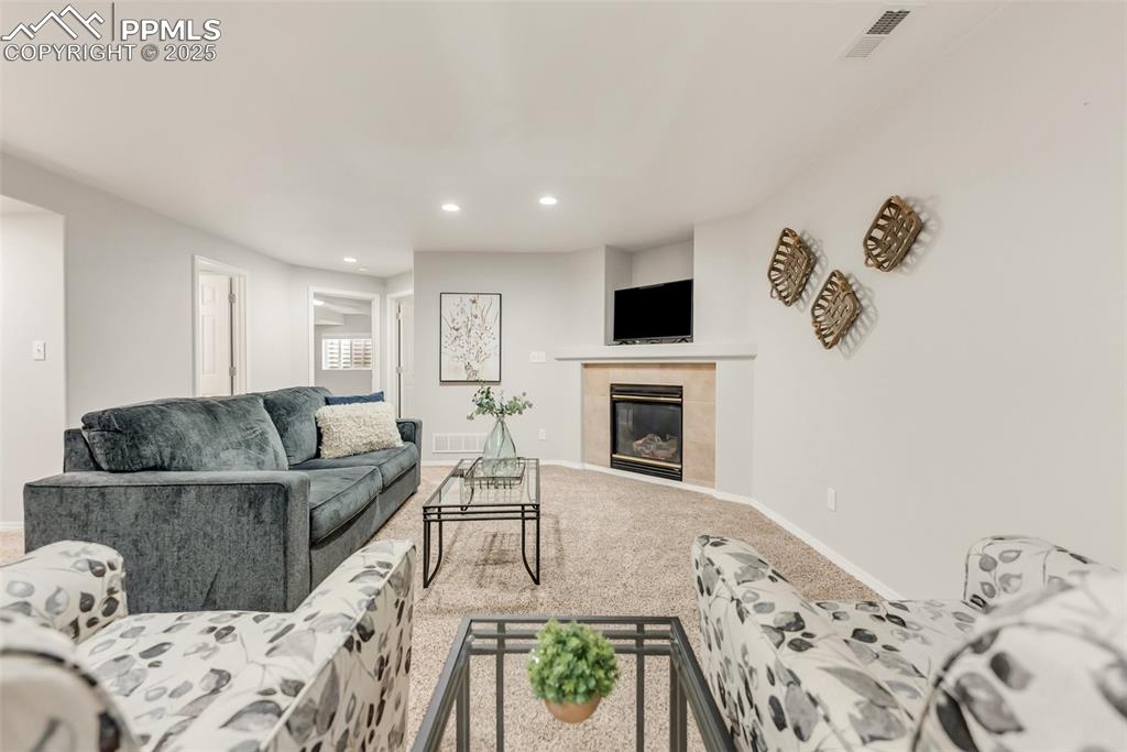 Image 32 of 47: Downstairs Family Room also has a fireplace