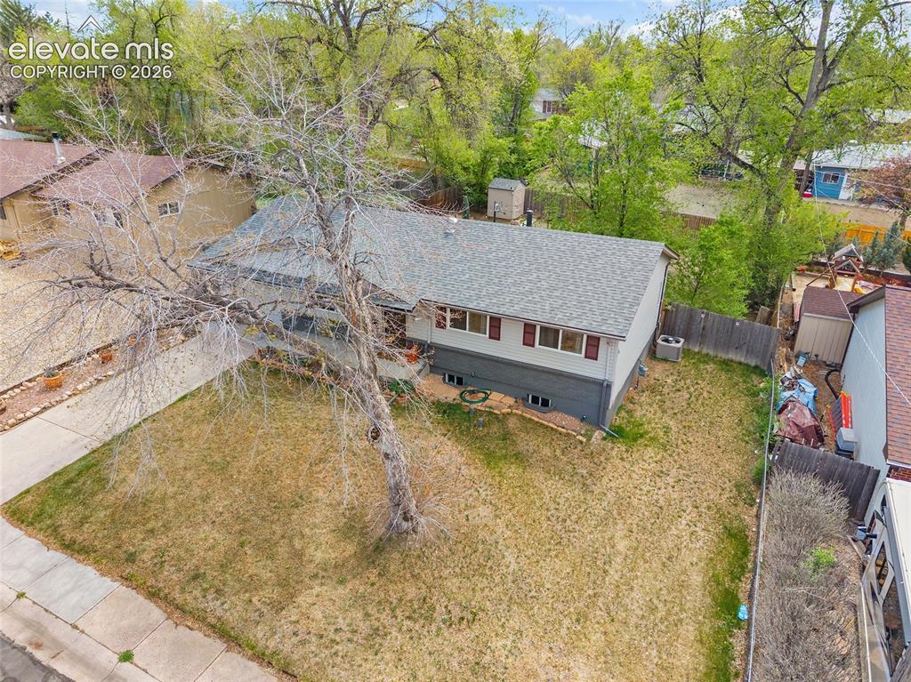 Image 40 of 49: aerial view of the front of the house