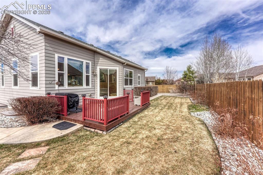 Image 39 of 45: Rear view of property featuring a fenced backyard and a deck