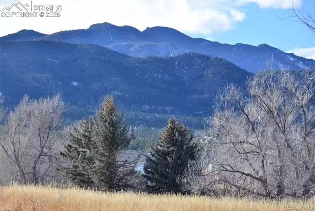 Image 27 of 28: View of mountain background featuring a forest out of Dining room sliding d