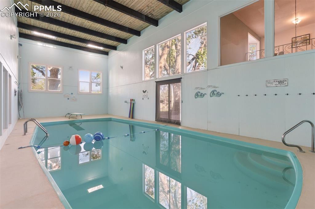 Image 20 of 50: View of 25,000 galloon Indoor heated swimming pool