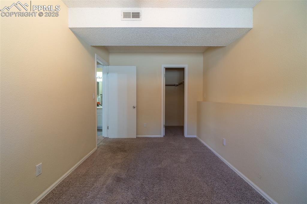 Image 26 of 42: Unfurnished lower level bedroom featuring carpet, a spacious closet, a text