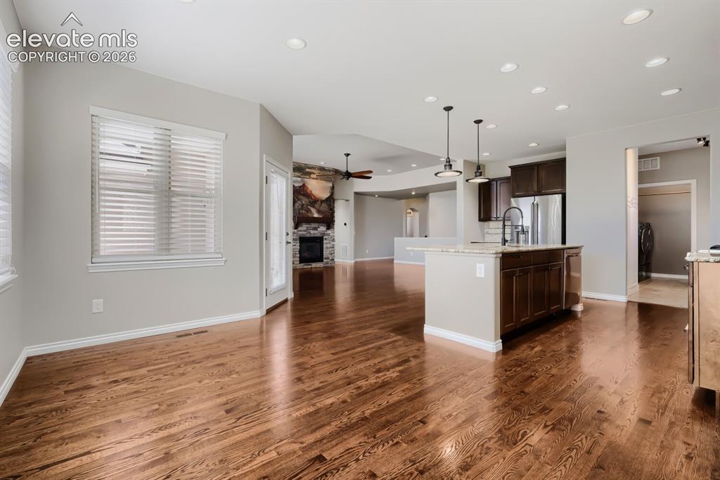 Image 13 of 50: Beautiful dining room with spacious design, open concept floor plan, all ou