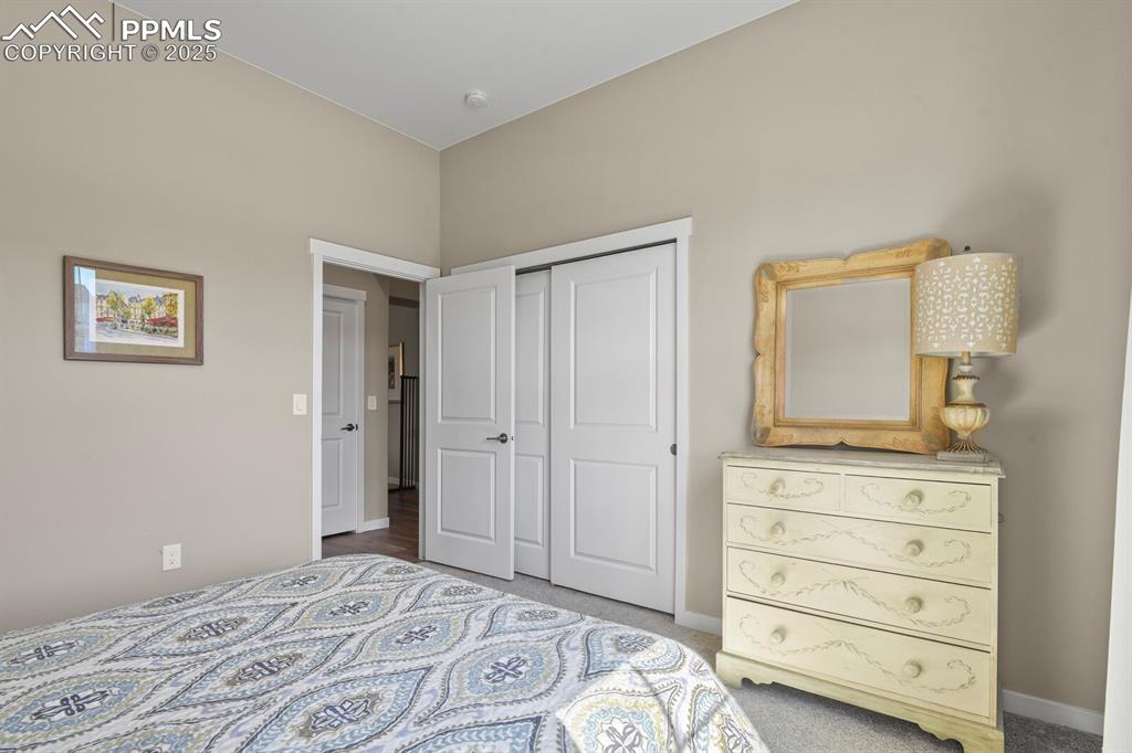 Image 25 of 50: Carpeted bedroom with a closet and baseboards
