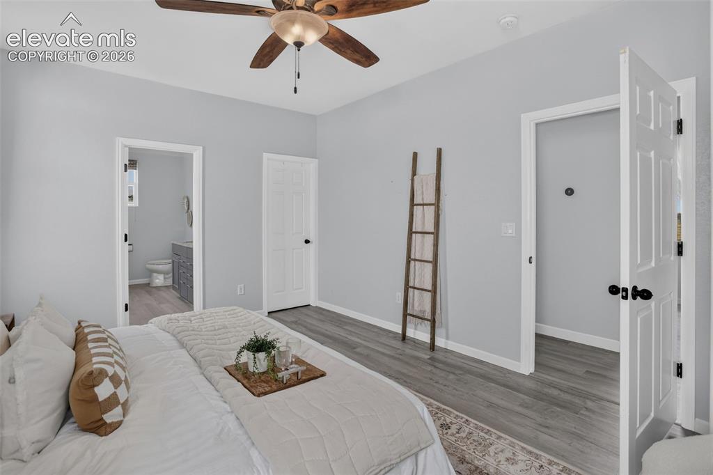 Image 19 of 50: Primary bedroom with walk in closet.