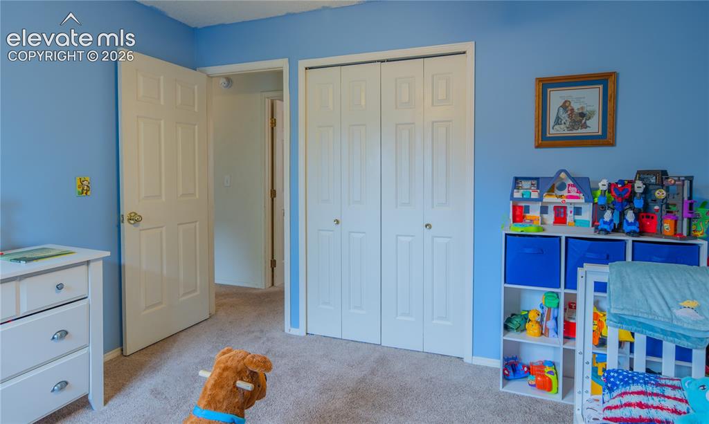 Image 25 of 42: Wall-to-wall carpeting with blue painted walls