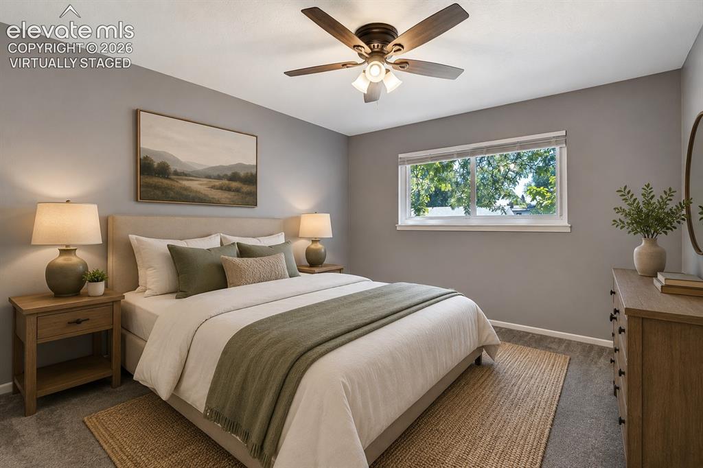 Image 16 of 50: Virtually staged primary bedroom