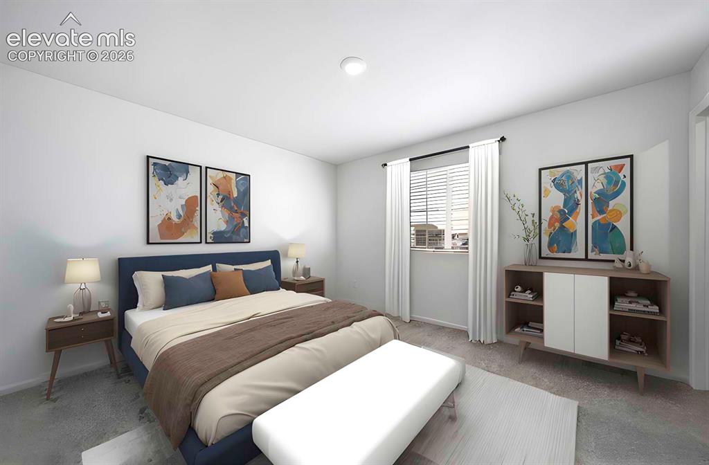 Image 2 of 15: Spacious bedroom featuring light neutral wall paint, a window with blinds a