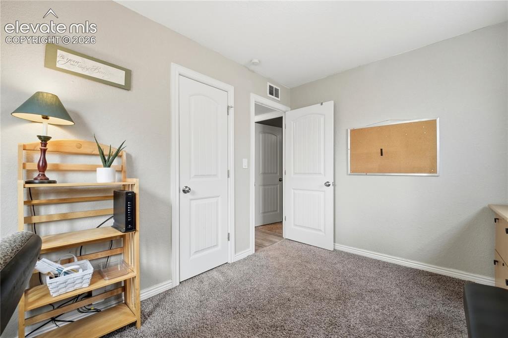 Image 12 of 22: Wall-to-wall carpeting with light gray walls, featuring white paneled doors