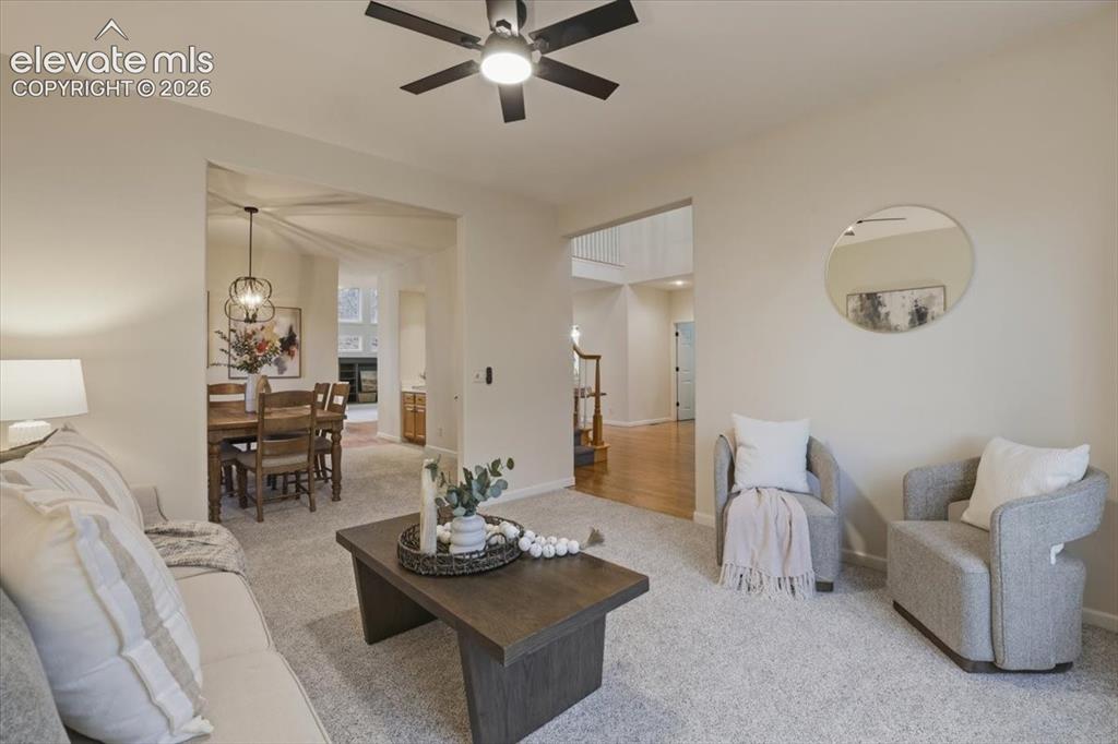 Image 32 of 48: Recessed lighting, ceiling fan with integrated light, and neutral wall tone