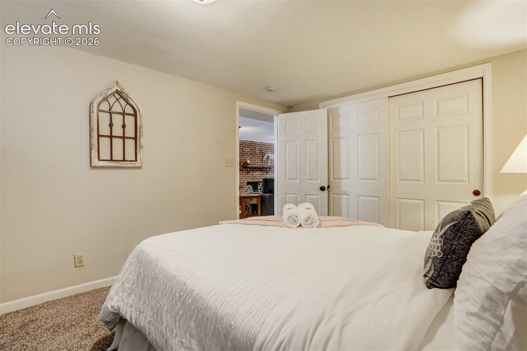 Image 41 of 50: Plush carpeting, paneled closet doors, and a neutral color palette