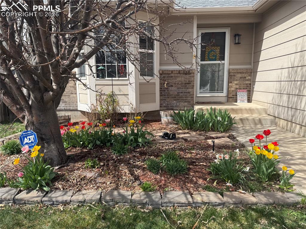Image 2 of 36: Front entry with garden bed