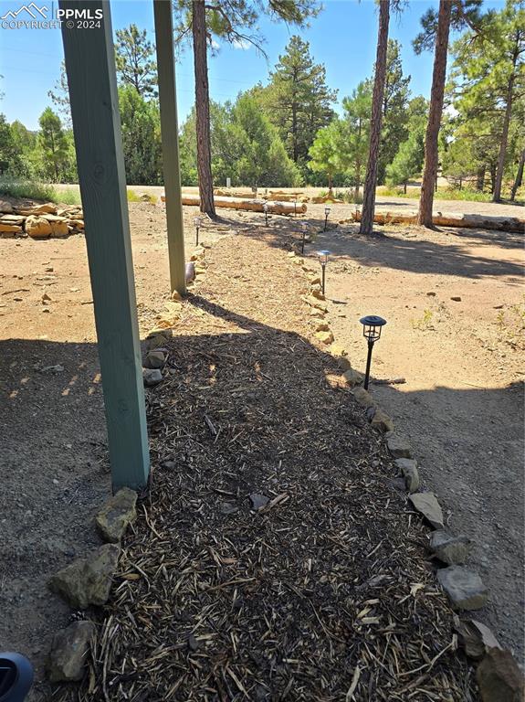 Image 13 of 50: View of lighted pathway from front parking area to house.
