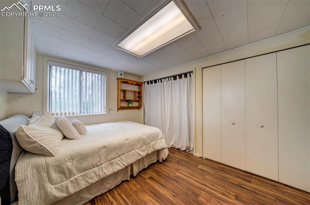Image 26 of 32: Bedroom featuring wood style floors, walk out and a double closet