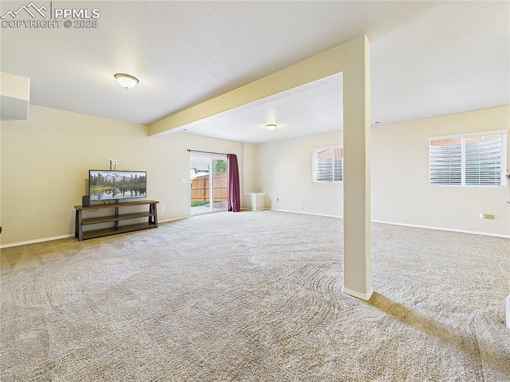 Image 27 of 50: Expansive lower-level living area with walk-out access to the backyard.