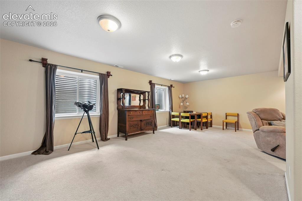 Image 19 of 32: Spacious room with light-colored carpeting and soft beige wall tones