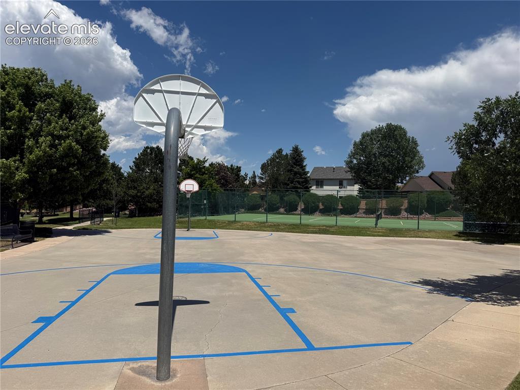 Image 30 of 32: Outdoor basketball court with painted lines