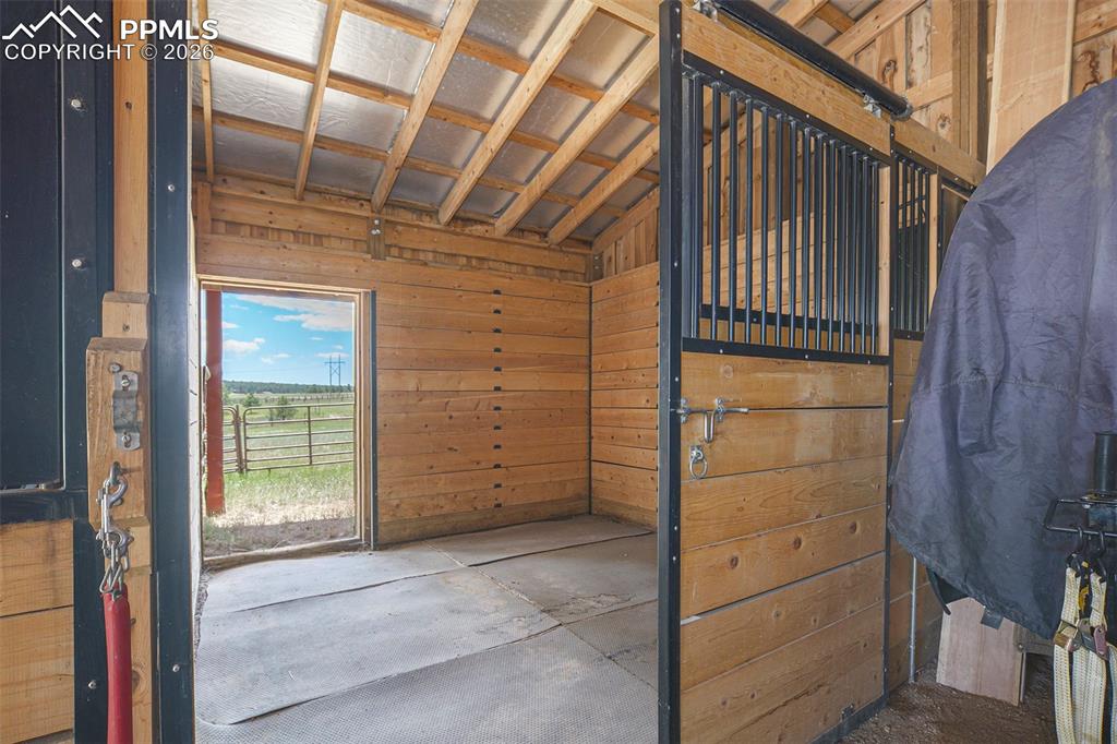 Image 39 of 49: 2- 12 X 12 stalls with rubber mats and 
swing out combo feeder for grain a